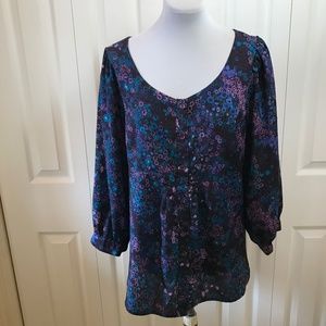 Boho Hippie Peasant Bib Front Purple Floral Blouse